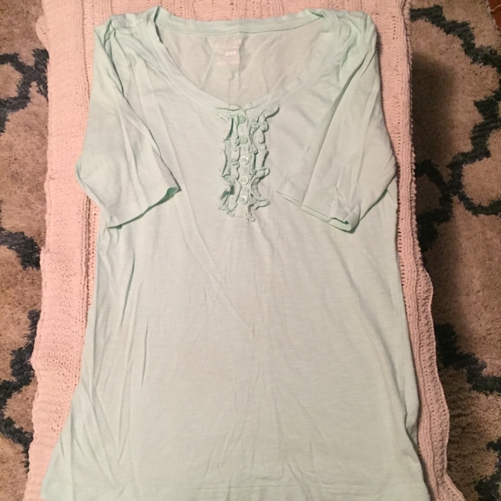Old Navy short sleeved top aqua blue ruffle size m